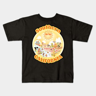 Sunny Cartoon Map of Southern California Kids T-Shirt